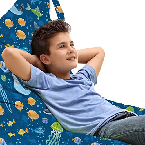 ABAKUHAUS Unter Dem Meer Unicorn Spielzeugtasche Liegestuhl, Fisch Schildkröte Wasser, Hochleistungskuscheltieraufbewahrung mit Griff, Mehrfarbig Blau