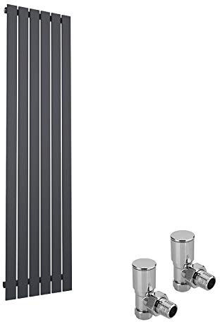ELEGANT 1800 x 452 mm Vertical Column Designer Radiators Grey Single Flat Panel Modern Bathroom Central Heating Rad Tall Upright Radiator with Valves 15 mm