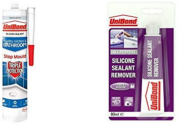 UniBond Triple Protection Stop Mould Sealant, 291g Cartridge & Silicone Remover, High-Strength Effective for Thorough Removal, 80ml