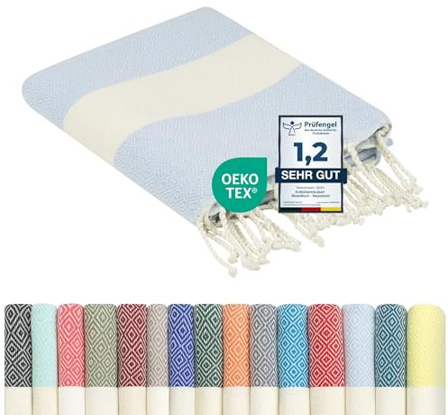 furora Holiday Strandtuch groß 100x200 cm: Baumwolle, leicht lang dünn kompakt - Premium Qualität | Hamamtuch Saunatuch, Fouta Strandhandtuch XXL | Damen & Herren Badetuch Stranddecke Picknickdecke