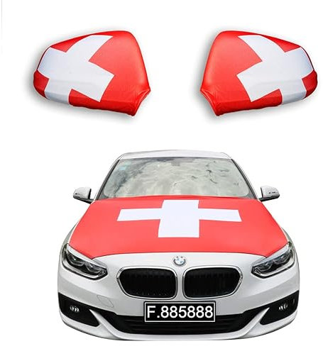 Sonia Originelli Fanset Fanartikel für das Auto Motorhaubenfahne Außenspiegelflaggen Fahne Flagge, Farbe: Schweiz