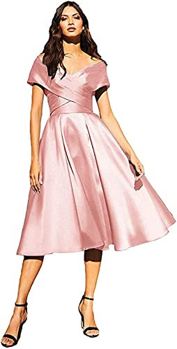 N/ C Élégante robe de cérémonie de remise de diplôme longueur thé avec robes de soirée en satin sans bretelles pour femme A-Line pour junior, rose poudré, 44