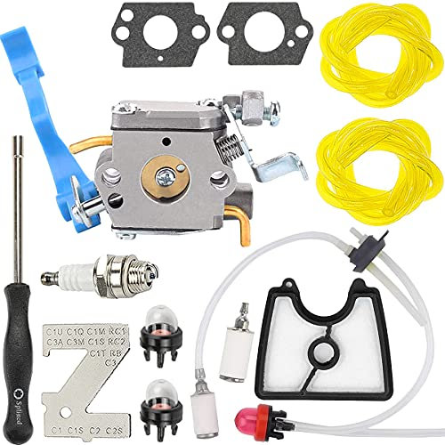 ZAMDOE Kit carburatore C1Q-W37 per Husqvarna 125B 125BX 125BVX 28CC soffiatore per foglie, sostituisce # C1Q-W37 590460102 545081811 Carburatore, con kit tubo carburante 545112101