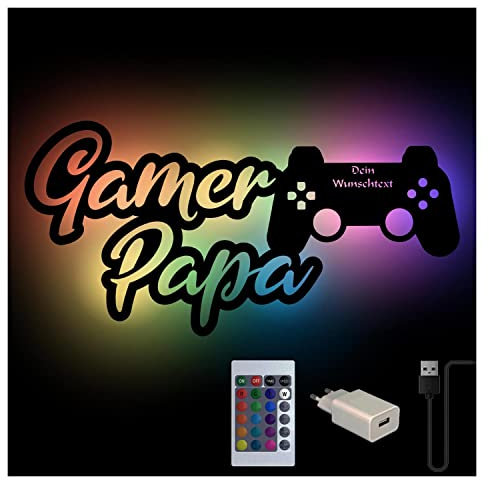 Namofactur Gaming Geschenkideen für Papa Geburtstag Gamer Wand Deko Farbwechsel Lampe Holz Licht Geschenke für Gaming-Fans Gamer-Tag I USB + Fernbedienung