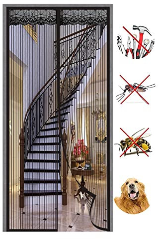 AISPL Magnet Vorhang Fliegenvorhang 170x250cm(67x98inch) Insektenschutzvorhang Mit Klettverschluss Luft Kann Frei Strömen für Kellertür Und Schiebetür Wohnzimmer, Schwarz A