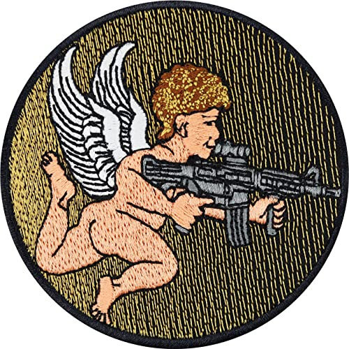 Angel with machine gun | Engel mit Maschinengewehr MG Aufnäher gestickt Engel Figur Aufbügler Anti Valentinstagsgeschenk Cupido Applikation zum annähen/aufbüglen | 80x80mm