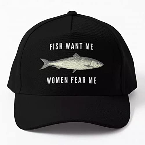 Baseballmütze Fish Want Me Frauen Fear Me Baseballmütze mit weißem Text, lässig Bedruckt, Herren, Fischmütze, Sport-Outdoor-Hut, einfarbig, schwarz
