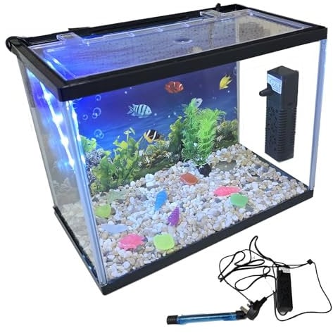 LED Glass Aquarium Fish Tank Starter Kit With Fish Net, Led Light and Air Pump Filter (12L)
