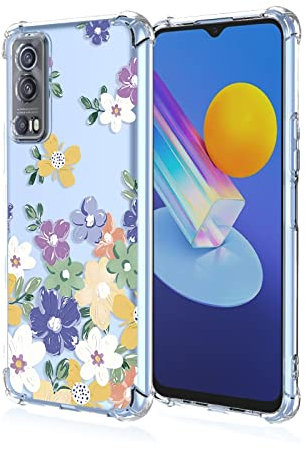 Topme Coque pour Vivo Y52 5G / Vivo Y72 5G (6.58 inches), Étui de Téléphone Portable en Silicone TPU Souple avec Motif Peint Transparent - Fleurs 4