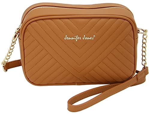 JENNIFER JONES - Modische Damen Handtasche - Umhängetasche - Crossbody Bag - Schultertasche zum Ausgehen (Style A, Cognac (Braun))