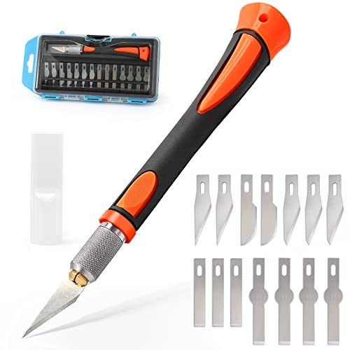 EHDIS Kit di Taglierino di Precision de 16 Pezzi, Cutter Precisione con 5 Lame Diversi di 14 Lame di Ricambio, Coltelli di Precisione, per Arte, Hobby, Album e Sculture, Arancione