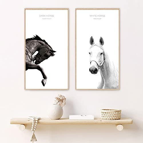 Hava Kolari Schwarz und Weiß Pferd Poster, 2er Poster Set Wandbilder Wandkunst Bilder, Arabische Leinwand Malerei, Beige Wandposter, Kein Rahmen (30x40 cm,B)
