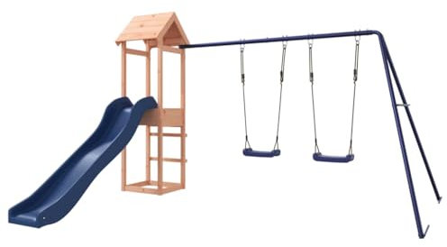 vidaXL Spielturm, Klettergerüst mit Rutsche Schaukel, Kinder Kletterturm mit Holzdach, Spiel-Zubehör für Garten, Holz Spielplatz, Massivholz Douglasie