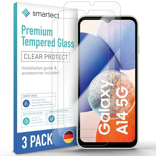 smartect Schutzglas 3 Stück für Samsung Galaxy A14 4G & 5G | HD Panzerfolie Anti-Kratzer, Displayschutz 0.3 mm Ultra-klar, 9H Härte, Stoßfest, Blasenfrei