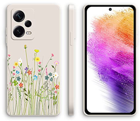XINYEXIN Silikon Hülle für Xiaomi Redmi Note 12 Pro 5G mit Süßes Muster Ultra Dünn Gerade Kante Weiches Silikon Handyhülle Stoßfest Schutzhülle - Flowers, White