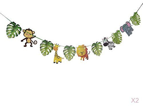 barenx 2 Stück Banner Geburtstag Party Dekoration Cartoon Tier Palme Blätter Papier