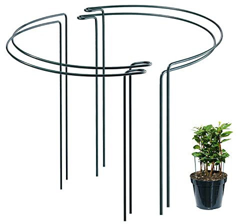 JIALWEN 4 Pack 20×35cm Plant Support Stakes Ring Cages, Metal Garden Plant Stake, Green Half Round Plant Supports for Vegetable, Tomato, Peony, Roses, Hydrangea, Flowers