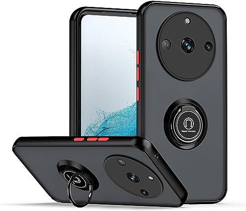 SEAHAI Funda para Realme 11 Pro 5G / Realme 11 Pro+ Plus 5G Estuche, Translúcida Escarchado Duro PC Carcasa Antigolpes TPU Bumper Silicona Cubierta con 360° Anillo Soporte de Metal, Negro Rojo