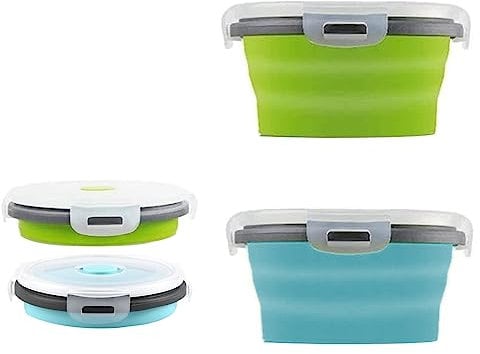 DQZSY Contenedores plegables de silicona redondos de 2 unidades, cajas de almuerzo plegables de silicona, fiambreras plegables de silicona, juego de recipientes de almacenamiento de silicona para