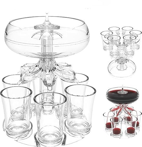 6 Shot Glass Dispenser and Holder, Drink Dispenser, Drinks Tipple Cocktail Beer Dispenser, Acrylic Touchless Shot Pourer for Juice Spirits Cider Whiskey Cocktail, Fun Bar Accessories Home