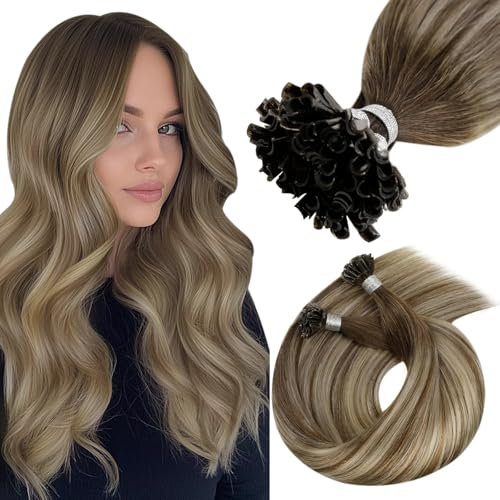 Hetto Extensions Echthaar Bonding Blond Bonding Extensions Echthaar 55 cm Balayage Mittel Braun to Ash Blond Keratin U Tip Gerade Invisible Remy Haarverlangerung 1g/s 50g #3/8/22