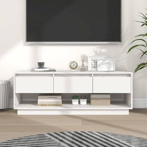 Homvdxl TV Stand Cabinet 110cm for 45 Inches TVs, Wooden TV Unit with 3 Drawers, Media Console Table Storage Cabinet, Entertainment Center for Living Room - White