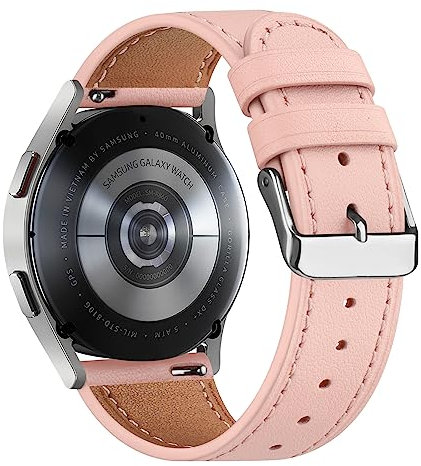 Samsung Galaxy Watch Strap, Active 2 (40mm, 44mm) & 3 (41mm), Genuine Leather (Pink)