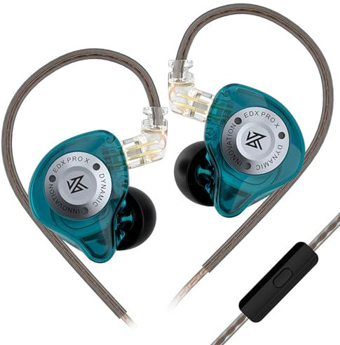 LINSOUL KZ EDX Pro X - Auricolari in-ear, singolo driver dinamico HiFi con forma ergonomica, cuffie da gioco cablate (con microfono, turchese)
