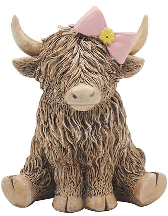 Lesser & Pavey Happy Highland, Hochlandkuh, rosa Schleife, Statuen für Heimdekoration, ideales Ornament, Freundschaftsgeschenk für Damen und Herren, schöne Tischdekoration und Wohnzimmer-Accessoires