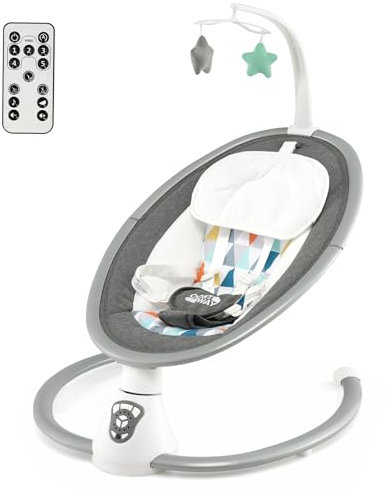RELAX4LIFE Balancín Bebe Eléctrica para Bebé con 12 Melodías y Cojín Reductor, 5 Niveles de Balanceo y Velocidad, Hamaca Bebé con Cargador USB, Mando a Distancia, Cinturones de Seguridad (Gris)