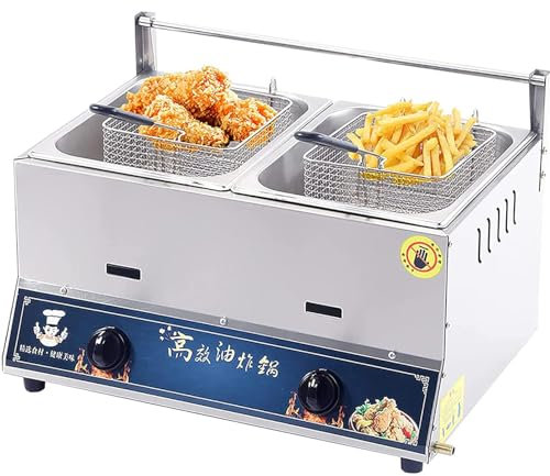 DPLWJPP Deep Fryers Stainless Steel Commercial Deep Fryer,Adjustable Temperature,Perfect For Fried Chicken,Shrimp,French Fries,Chips & More,Removable Oil-Container,20L