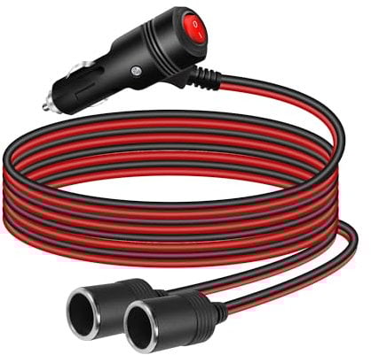 GELRHONR 12V Zigarettenanzünder Verteiler 1M, Doppel zigarettenanzünder Adapter Verlängerungskabel mit ON OFF Schalter, 1 Stecker auf 2 Zigarettenanzünder steckdose Splitter für AUTO, KFZ, LKW