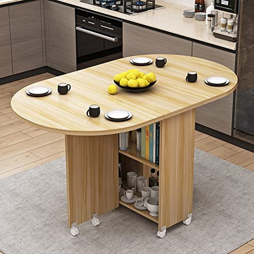 Klapptisch, klappbarer Esstisch, runder Küchentisch mit Arbeitsplatte und Rädern, multifunktionaler ausziehbarer Tisch für Küche/Wohnzimmer/Schlafzimmer