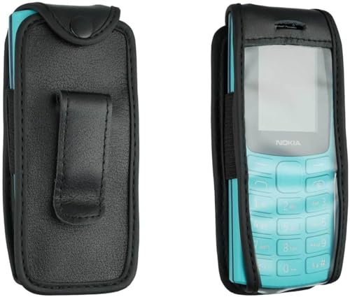 caseroxx Leather-Case with belt clip compatible with Nokia 105 2G (2023) / 106 2G (2023) made from genuine leather, Pouch with belt clip and viewing window in black