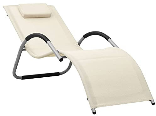 CIADAZ Sonnenliege Textilene Creme und Grau, Gartenliege, Liegestuhl, Sonnenstuhl, Sonneninsel Outdoor, Liegen, Gartenmöbel, Bäderliege, Relaxliege - 310514