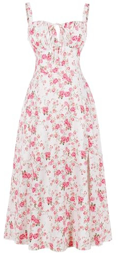 Odizli Robe longue d'été sexy, sans manches, pour femme, avec bretelles spaghetti, style bohème, motif floral, avec fente, M