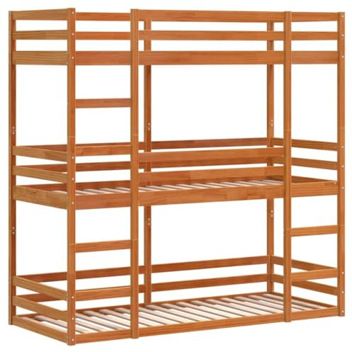 vidaXL Litera Triple de Madera Maciza de Pino marrón Cera 80x200 cm, litera de Tres Camas, litera de 3 Niveles, litera Triple para niños, Cama Triple