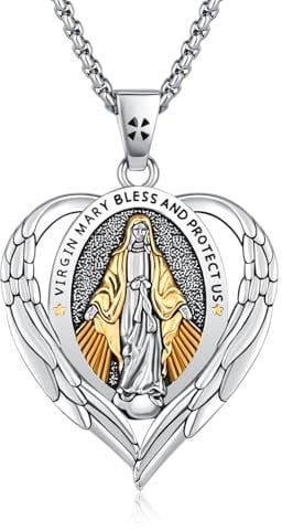 CRWENG Jungfrau Maria Halskette 925 Sterling Silber Schutzpatronin Anhänger Halskette Amulett Medaille Religiöser Schmuck Geschenk für Frauen Männer