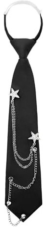 Mantieqingway Cravate pour homme et femme avec chaîne en métal punk pré-nouée réglable noire pour uniforme, école, accessoire de chemise, En forme d'étoile - Argenté/noir, Medium