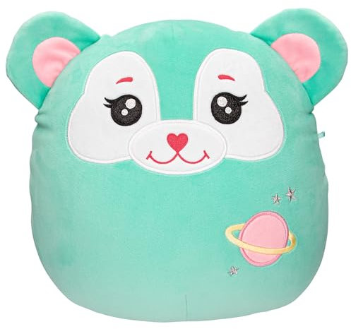 Depesche 13047 Ylvi Swoppies - Kuscheltier Bär in Türkis, mit Leuchteffekt, kleinem Planet und runden Ohren, ca. 30 cm großes Plüschtier