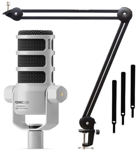 Rode Podmic USB XLR Dynamisches Sprecher-Mikrofon Weiss mit keepdrum MS138 Gelenkarm-Stativ
