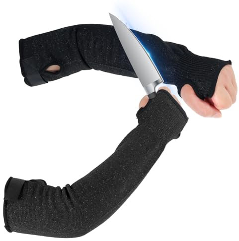 2Pcs Cut Resistant Sleeves With Thumb Hole, 45cm Protection Sleeves Level 5, Heat Resistant Safety Guard Anti Cut Arm Protectors for Garden Kitchen Farm Work (Black)