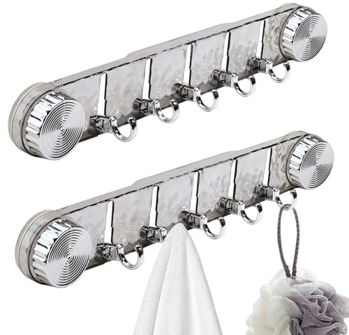 Realand Saugnapfhaken für Dusche, robustes Acryl-Handtuch mit 5 faltbaren, abnehmbaren, wiederverwendbaren Wandhaken für Badezimmer, Küche, transparent, Grau, 2 Stück