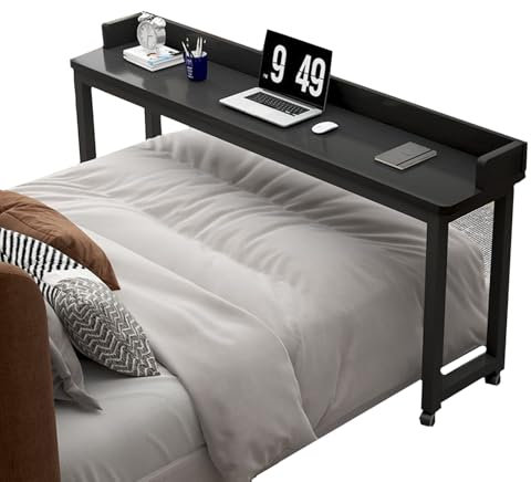 Mobiler Laptopwagen über dem Bett mit Rolltablett für Computer-Arbeitsplatz, Schreibständer, Tafel und schwarzes Regal, passend für 1 m Bett