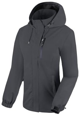 BATHRINS Regenjacke Damen Wasserdicht Atmungsaktiv Wanderjacke Windbreaker Damen Leicht Outdoor Jacke Mesh Gefüttert Fahrrad Jacke mit Kapuze(Dunkelgrau,M)