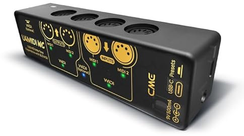 CME U4MIDI WC - Hybrides 2-in-2-out MIDI-Interface mit Router, Filter, Mapper, optionalem WIDI-Bluetooth-MIDI, Standalone-Betrieb mit 9V - perfekt für Gitarristen und Pedalboards