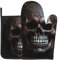 WZYWHJ Copper-Colored Skull Picture Oven Mitts and Pot Holders Set for Cooking, Microwave, Grilling - with Lanyard Design