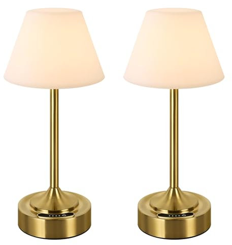OUTON Pack 2 Lámparas de Mesa LED Sin Cable – Indicador de Batería, Regulación Táctil, USB-C, 3 Tonos (3000–6000K), IP54, Hasta 53h de Autonomía, para Dormitorio, Baño, Terraza (Oro)