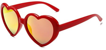 WDZAYXC Polarisierte übergroße Herz Retro Sonnenbrille Nette Brille,UV400 Schutz (Rot/Rot reflektierend)