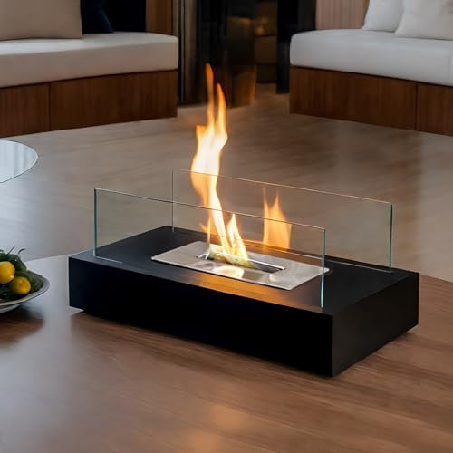 JHY DESIGN Chimenea rectangular de mesa portátil de 35 cm de largo, chimenea de bioetanol de combustión limpia sin ventilación para interiores y exteriores, patio, fiestas, eventos (negro)